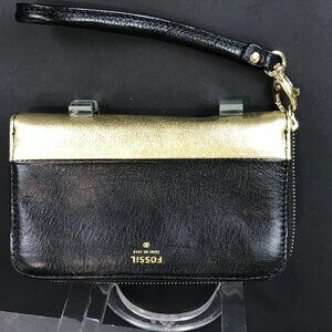 Black/gold leather Fossil Wallet/wristlet